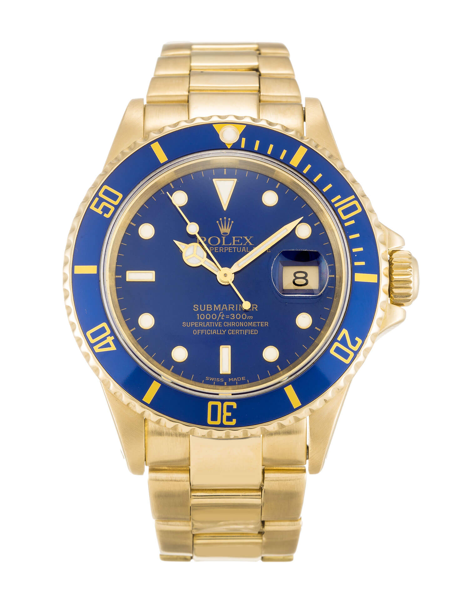 replica Rolex Submariner 18k Gold Blue dial Ceramic Bezel.